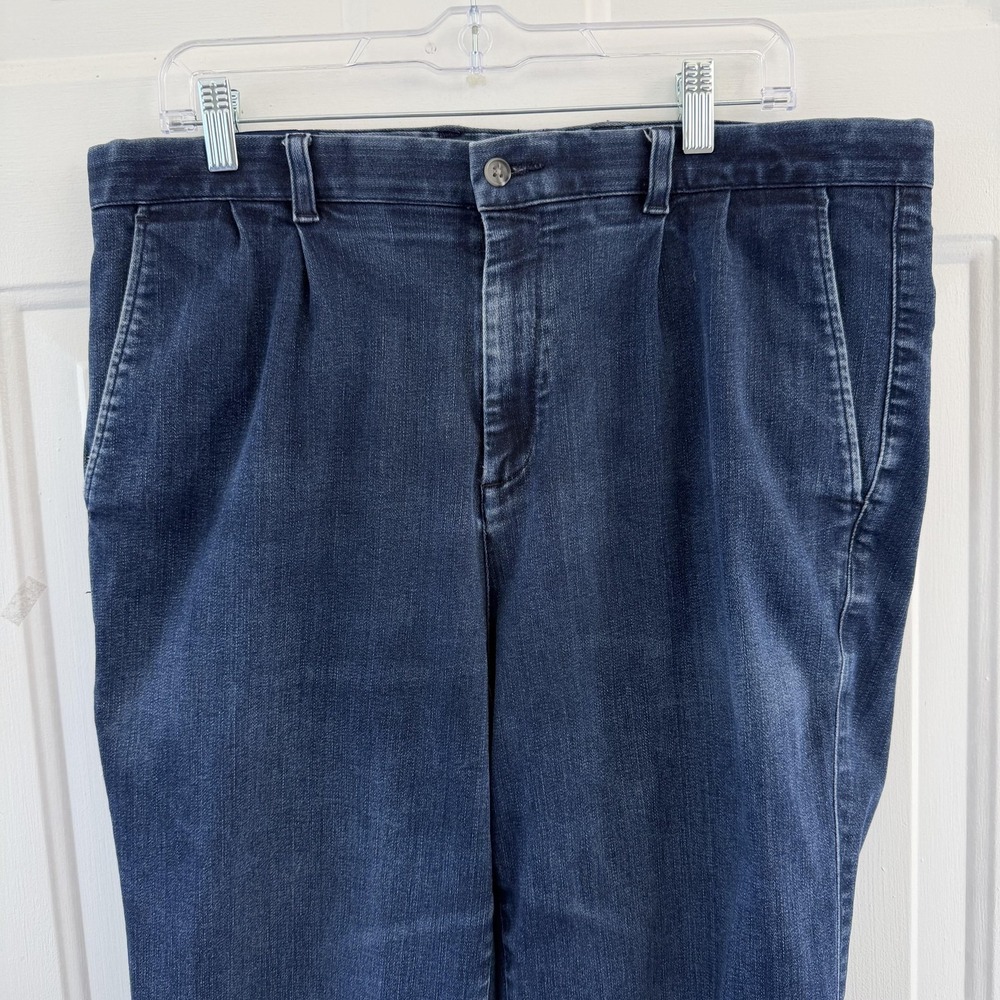 Paul Fredrick Mens Trousers 36x29 Indigo Blue Relaxed Pleated Stretch Denim Jean